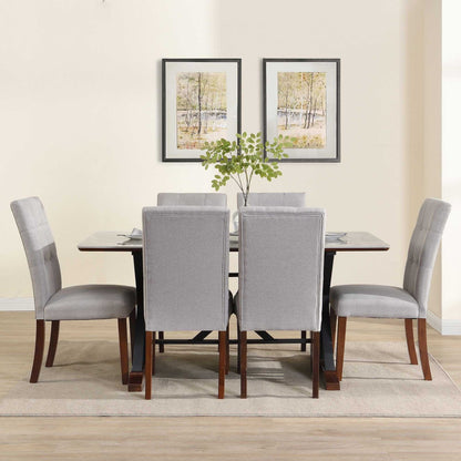 7-piece Modern Dining Table Set, Gray Sintered Stone Dining Table with 6 Tufted Upholstered Chairs, 63-inch Rectangle Dining Table for Dining Room - luxuryhomedecoridea.com