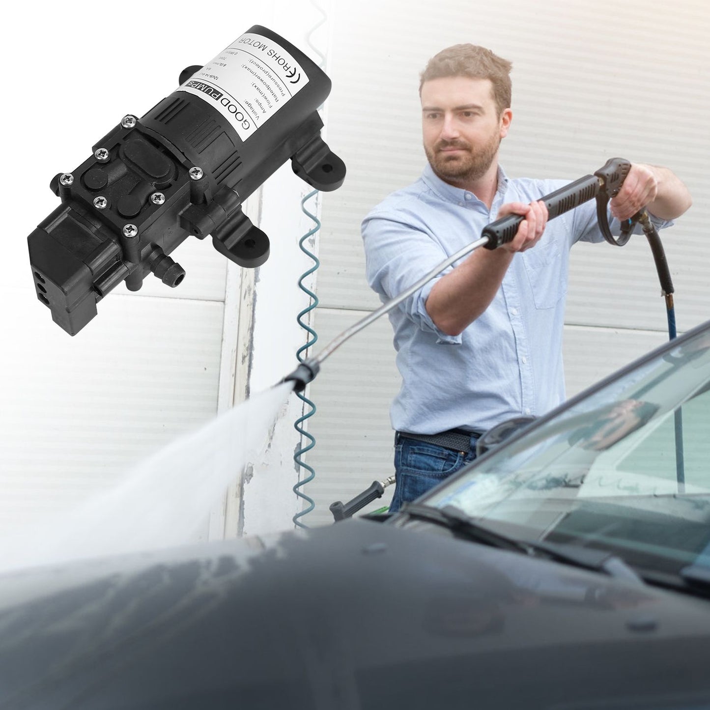 12V Water Pump with 2 Hose Clamps 130PSI Self Priming Sprayer Pump 70W Electric Diaphragm Water Pump 6L/Min for RV Camper Marine Boat - luxuryhomedecoridea.com