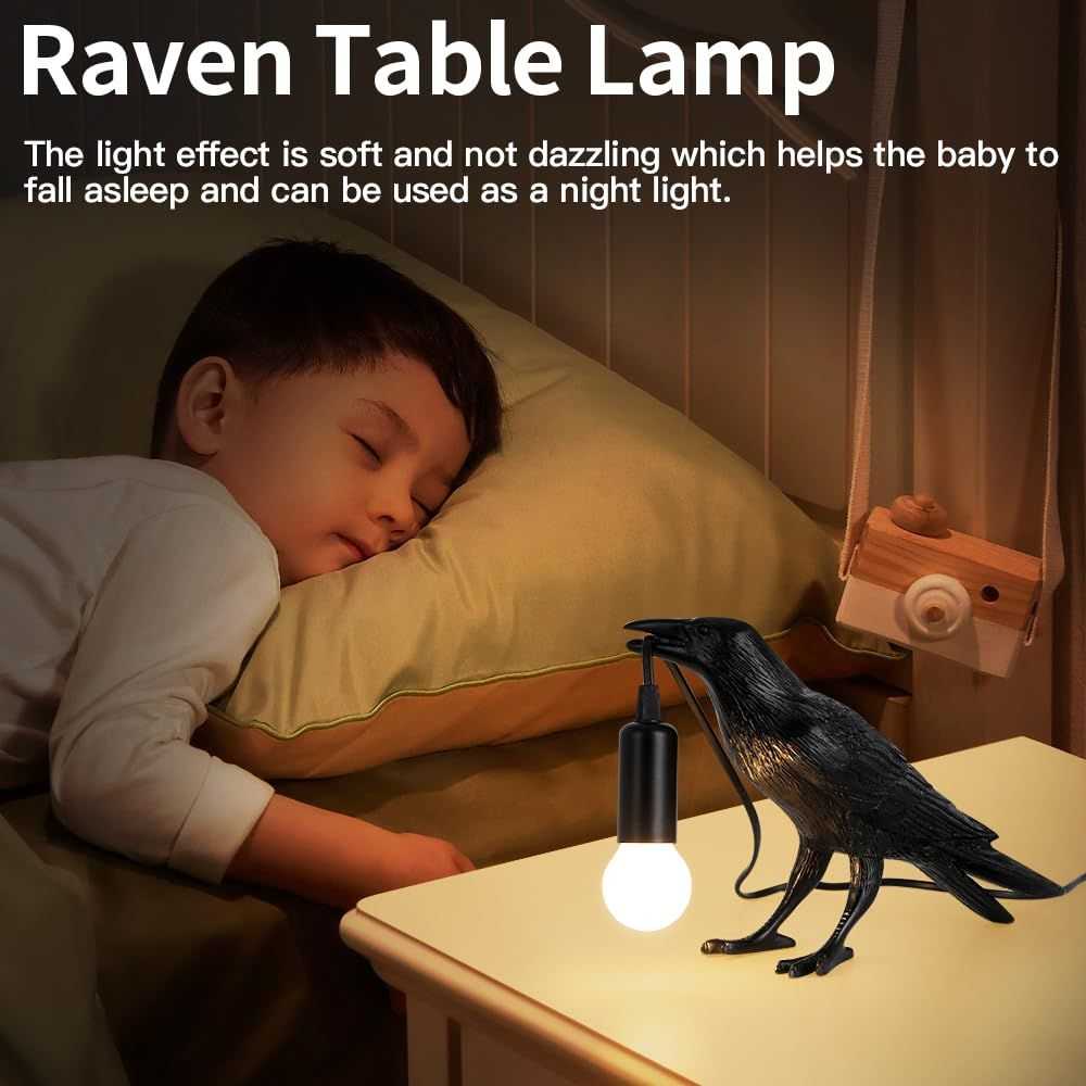 Crow Lamp - Raven Lamp with LED Bulb, Bird lamp, Crow Light Gothic Halloween Decor for Bedside Bedroom Living Room Decor - luxuryhomedecoridea.com