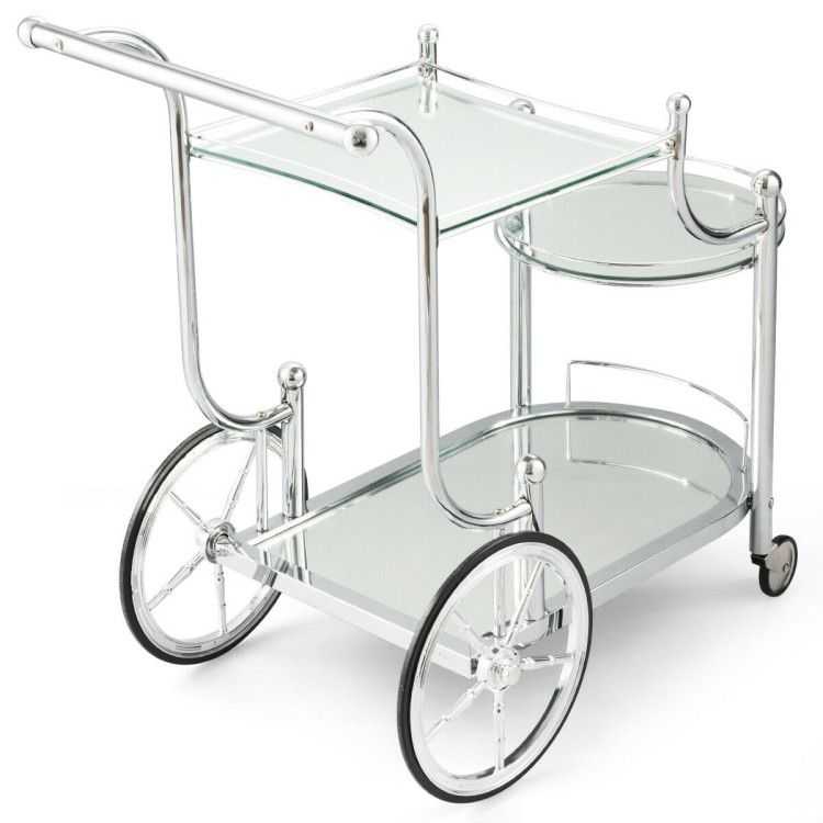Kitchen Rolling Bar Cart with Tempered Glass Suitable for Restaurant and Hotel - luxuryhomedecoridea.com