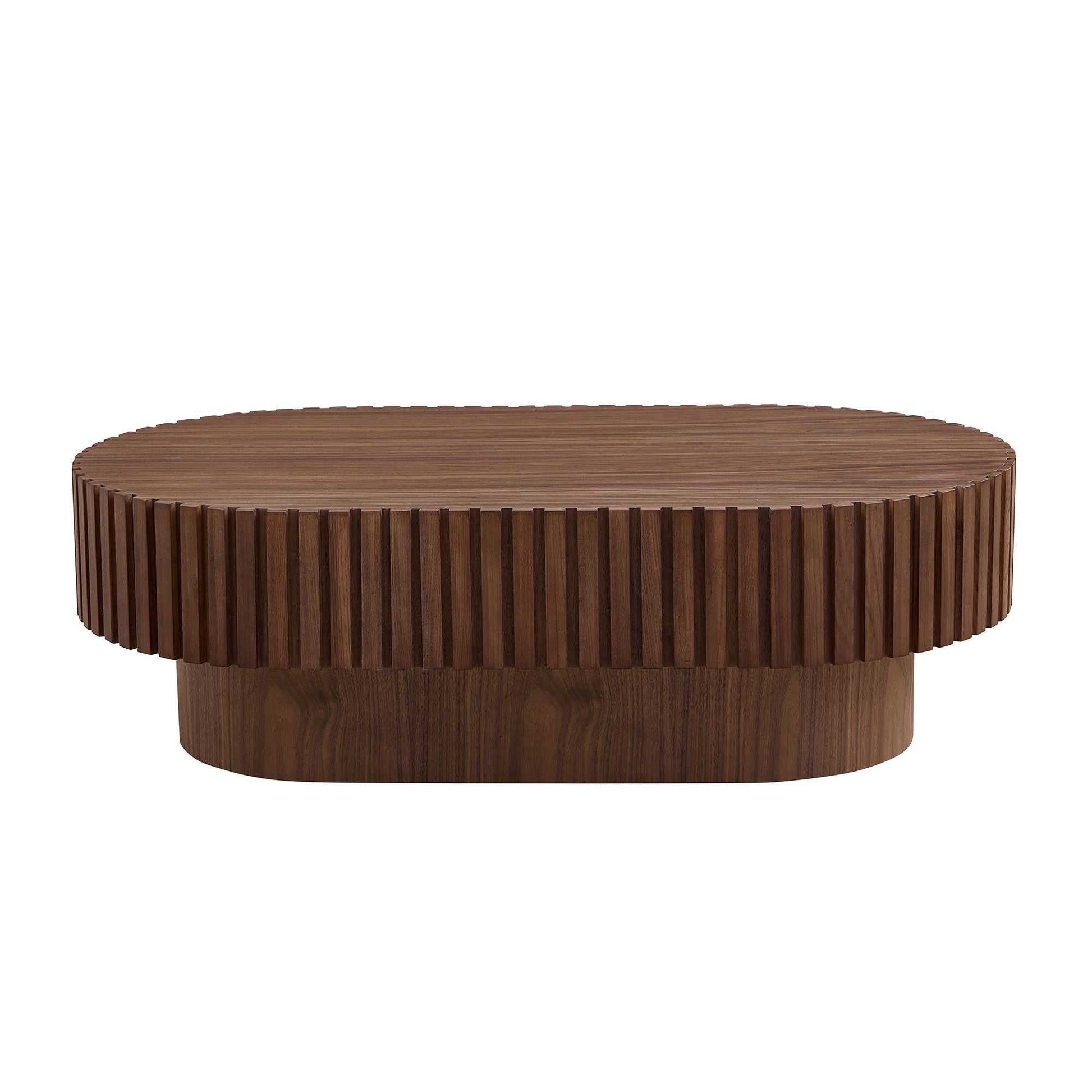 43.70 Inch Modern Handcraft Drum Coffee Table Oval Coffee Table for Living Room,Small Wooden Coffee Table with Sturdy Pedestal for Office - luxuryhomedecoridea.com