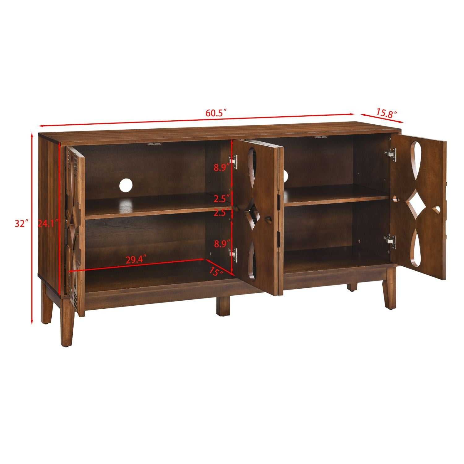 60.5" Mid Century Modern Sideboard Buffet Cabinet with Storage, TV Media Console Table, Storage Cabinet with 4 Doors & Adjustable Shelves for Kitchen Dining Living Room Entryway, Walnut - luxuryhomedecoridea.com