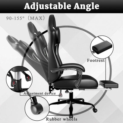 Ergonomic Gaming Chair, Electronic Gaming Chair With Pocket Spring Pad And Footrest, Height Adjustable Computer Chair - luxuryhomedecoridea.com