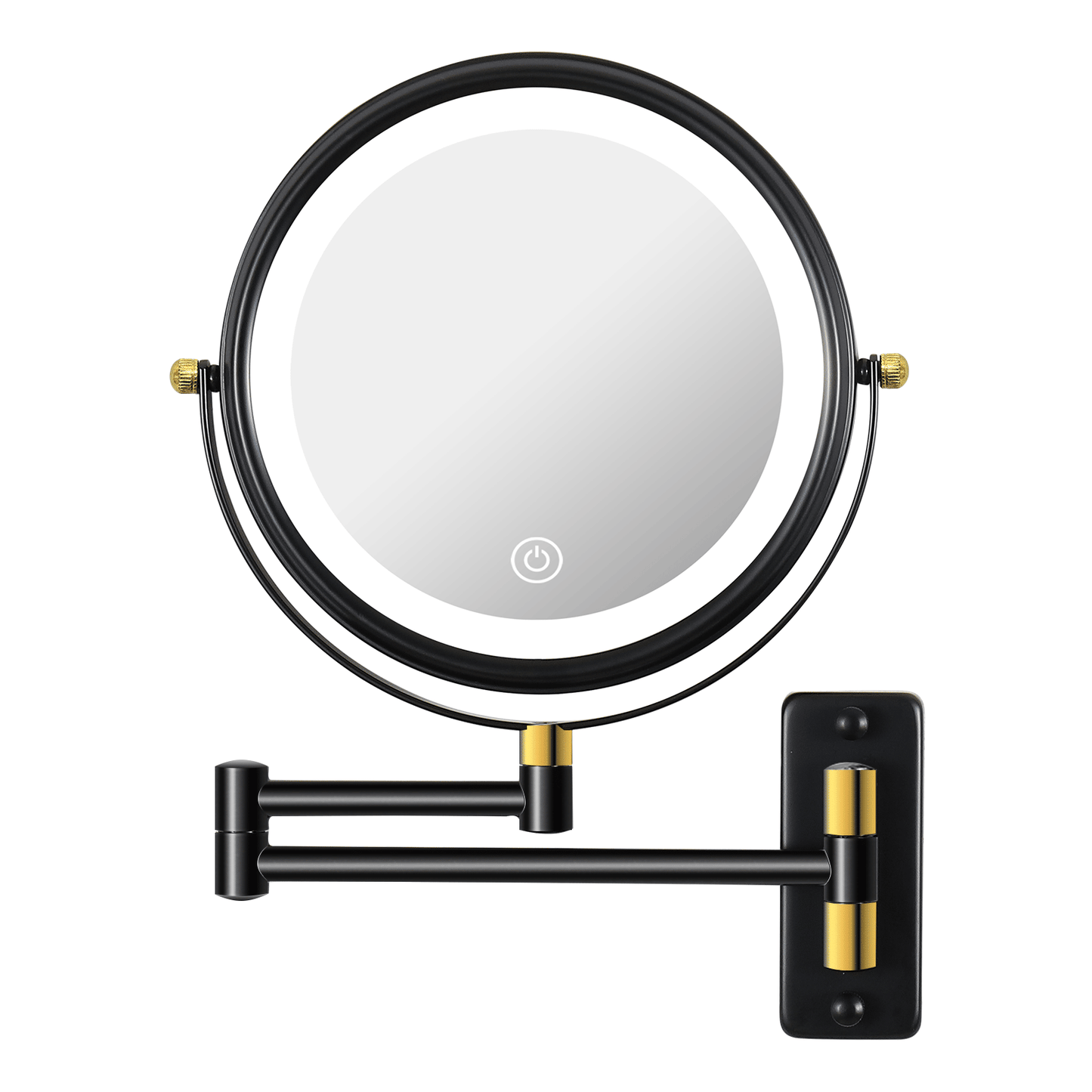 8.6" Wall Mounted Makeup Mirror with LED Lights, Double Sided 1X/10X Magnifying Mirror, 360° Swivel Bathroom Vanity Mirror with Extension Arm, Built-in Battery, Black + Gold - luxuryhomedecoridea.com
