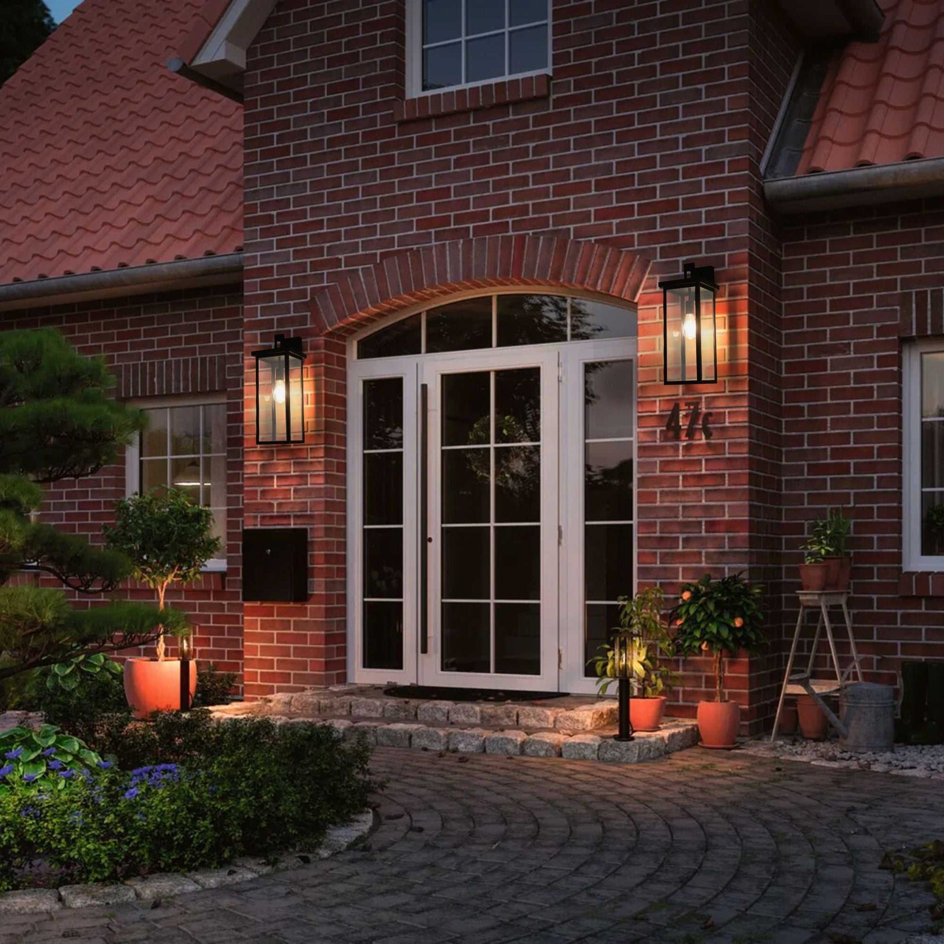20"(H) Set of 2 Modern Outdoor Wall Lanterns with Black Metal Frame and Clear Glass, Weatherproof Wall Sconces for Porch, Garage, or Entryway Lighting, E26 Bulb Compatible (No Bulbs) - luxuryhomedecoridea.com