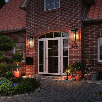 20"(H) Set of 2 Modern Outdoor Wall Lanterns with Black Metal Frame and Clear Glass, Weatherproof Wall Sconces for Porch, Garage, or Entryway Lighting, E26 Bulb Compatible (No Bulbs) - luxuryhomedecoridea.com