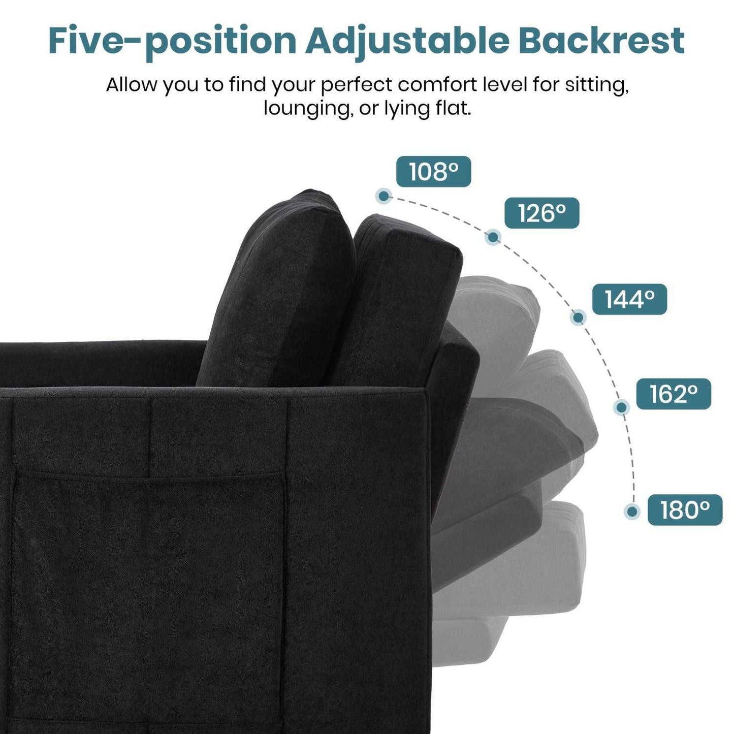 Upholstered Convertible Sleeper Sofa, 31.5" Pull Out Sofa Bed with 5-Position Adjustable Backrest, Side Pockets and a Storage Basket, Fold Out Chair Bed, Lounger For Living Room, Apartment, Black - luxuryhomedecoridea.com