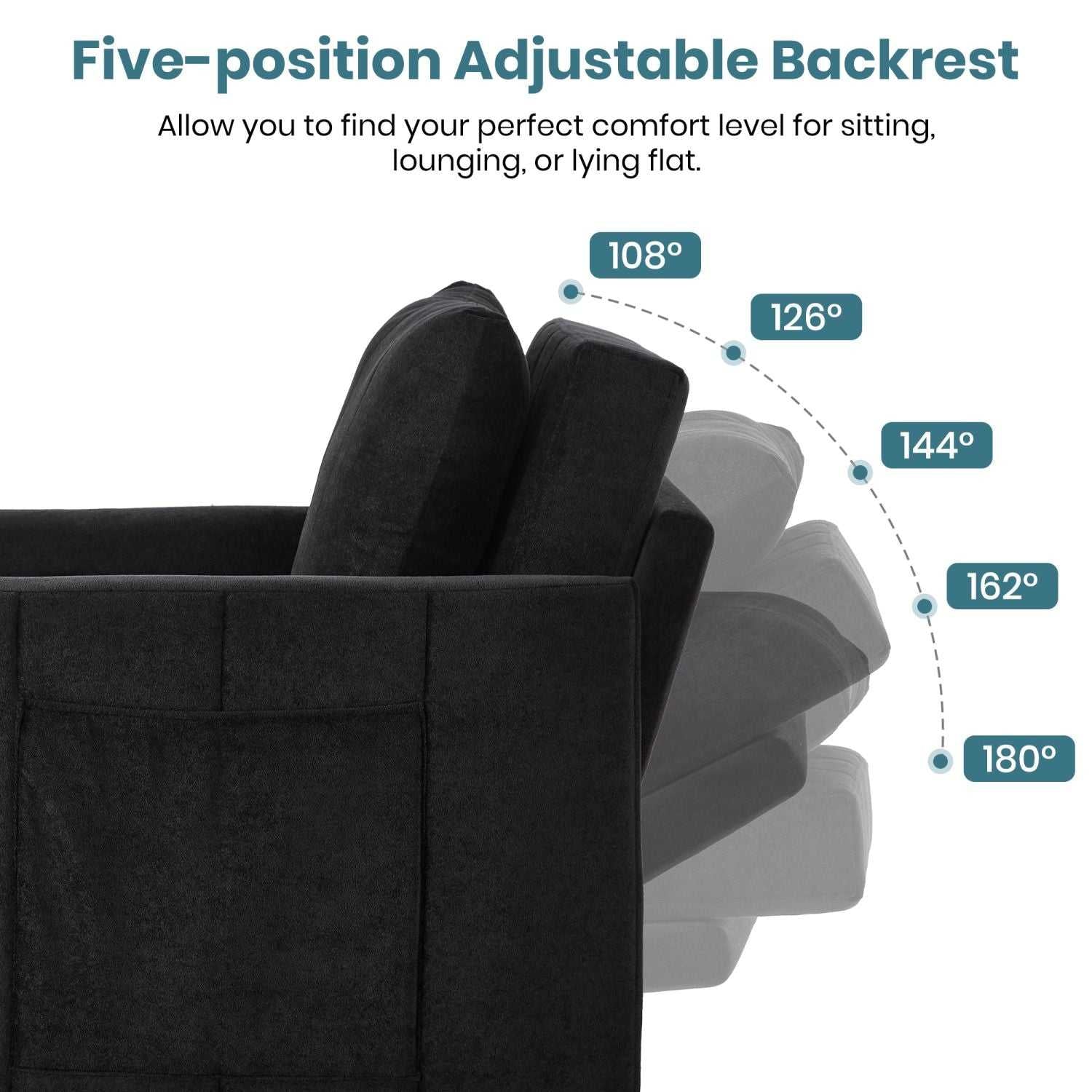 Upholstered Convertible Sleeper Sofa, 31.5" Pull Out Sofa Bed with 5-Position Adjustable Backrest, Side Pockets and a Storage Basket, Fold Out Chair Bed, Lounger For Living Room, Apartment, Black - luxuryhomedecoridea.com