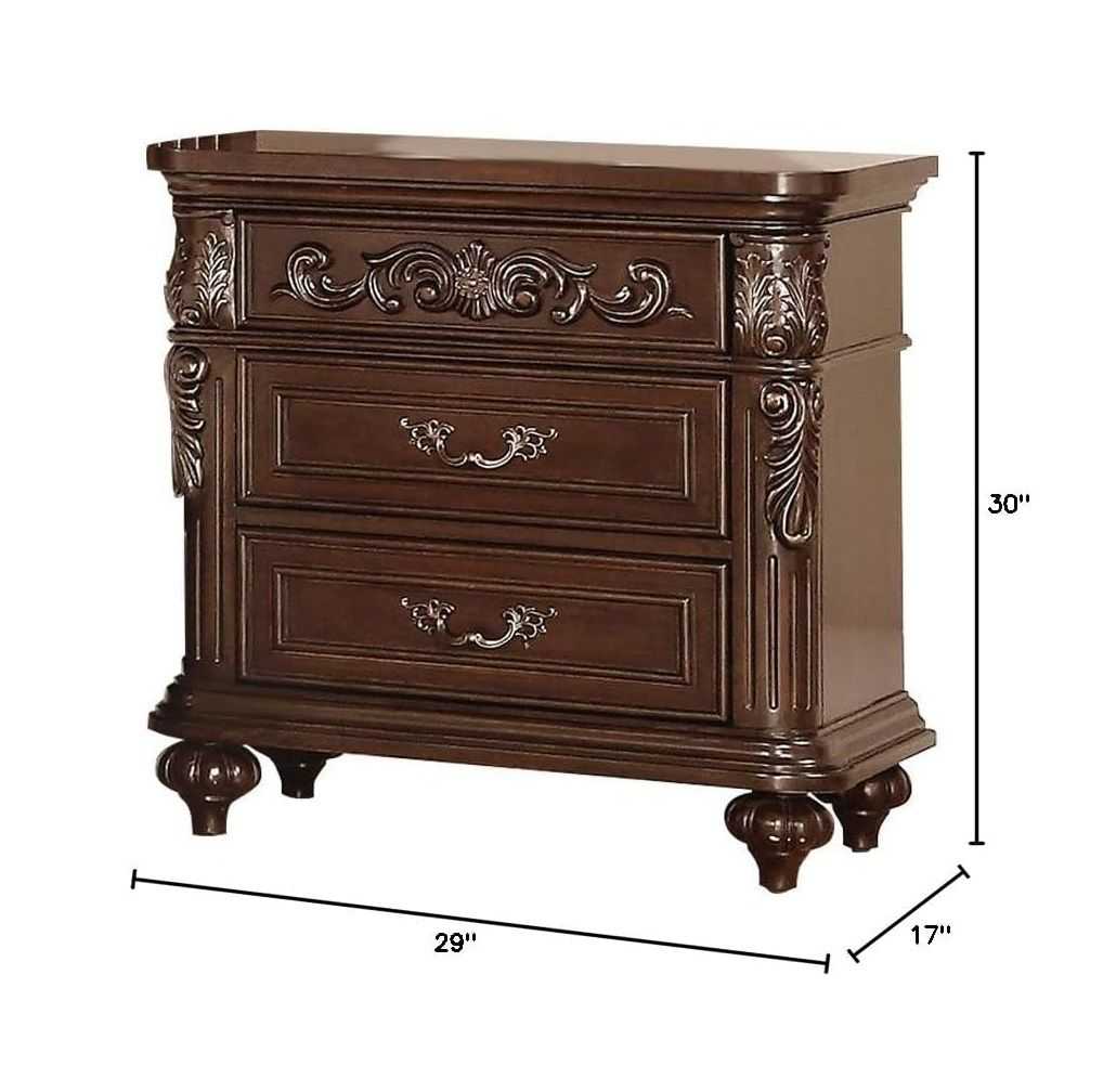 Traditional Antique Walnut 1pc Nightstand Bedroom Furniture Cherry Veneer 2-Drawers Hanging Pull Bedside Table - luxuryhomedecoridea.com