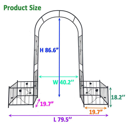 Elegant Metal Garden Arch with Dual Plant Stands - 79.5'' Wide x 86.6'' High Climbing Support for Roses & Vines - Outdoor Black Trellis Decoration - luxuryhomedecoridea.com