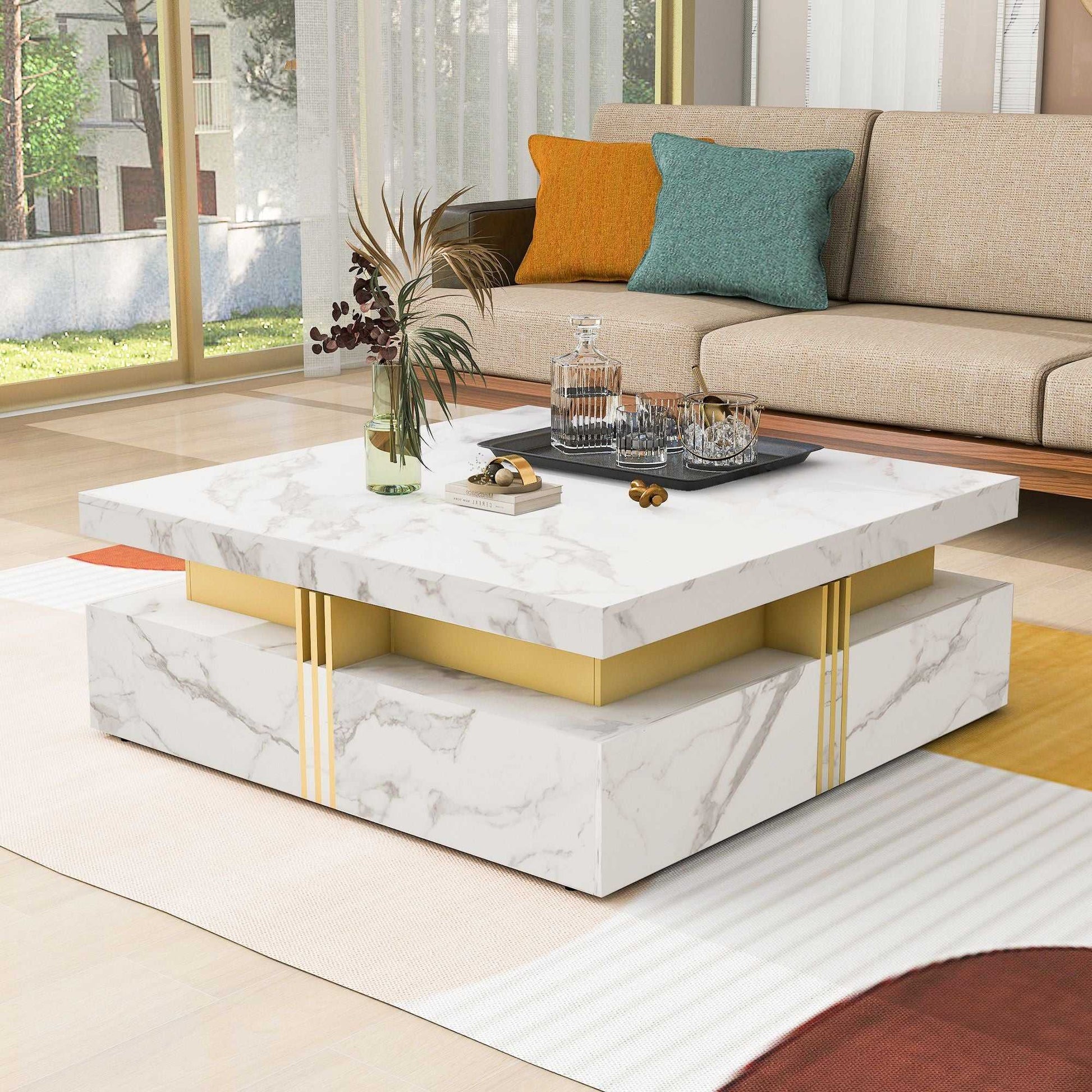 Modern Square Storage Coffee Table With 4 Drawers - luxuryhomedecoridea.com