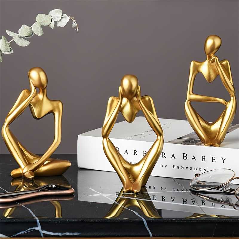 3pcs Abstract Villain Decorative Ornaments; Handmade Resin Handicrafts; Thinker Resin Statue Set - luxuryhomedecoridea.com