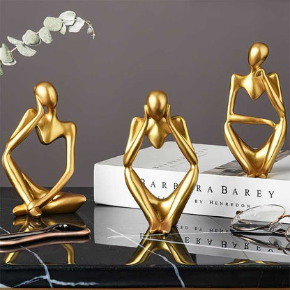 3pcs Abstract Villain Decorative Ornaments; Handmade Resin Handicrafts; Thinker Resin Statue Set - luxuryhomedecoridea.com