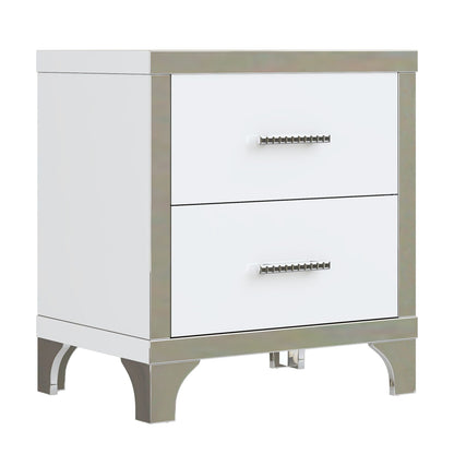 Elegant High Gloss Nightstand with Metal Handle,Mirrored Bedside Table with 2 Drawers for Bedroom,Living Room - luxuryhomedecoridea.com