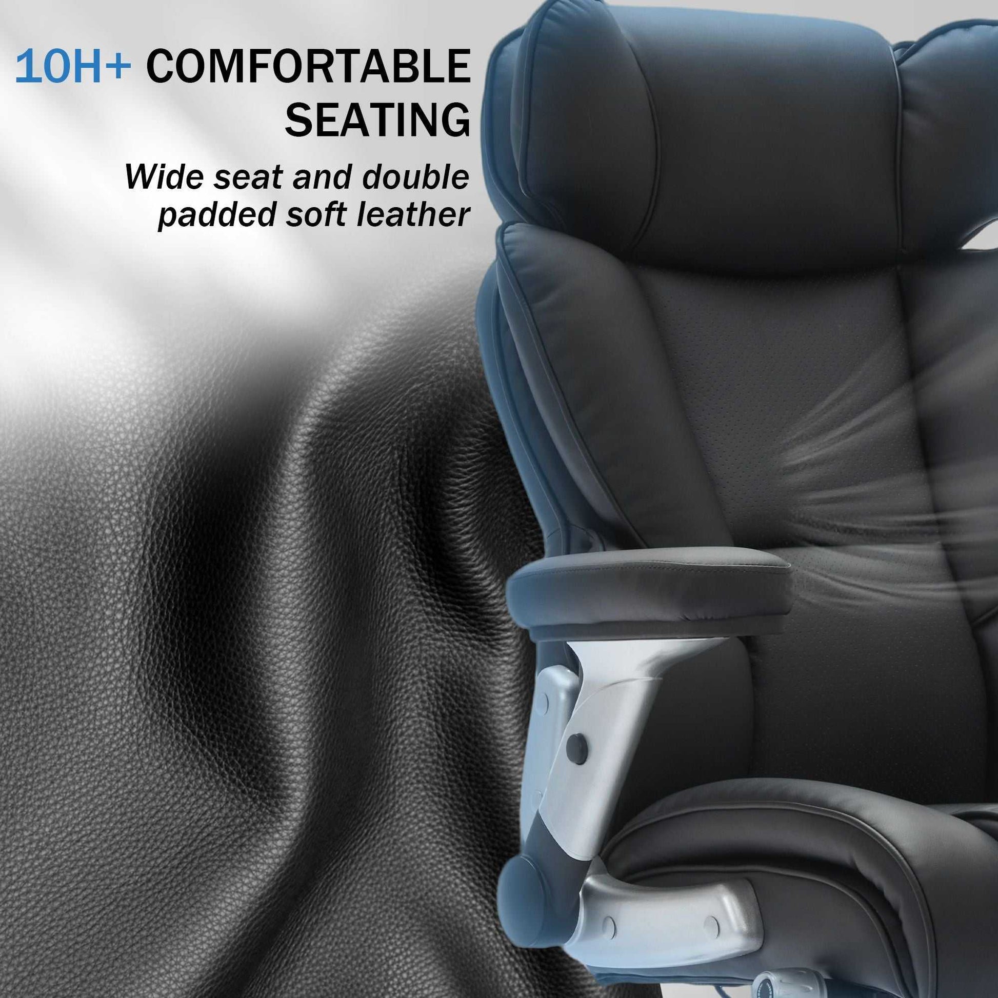 Big and Tall Office Chair 500lbs with Adjustable Lumbar Support, Executive Office Chair with Flip-up Armrest and Wider Seat, Ergonomic Leather Chair Breathable with Quiet Rubber Wheels Black - luxuryhomedecoridea.com