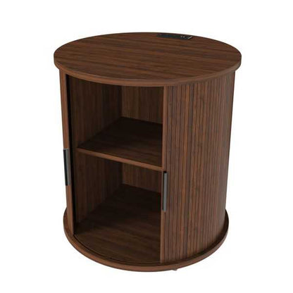 Mid Century Modern Cylinder End Table with Built-in Charging Station & Sliding Door, 2-Tier Storage Round Nightstand with USB Ports, Walnut Bedside Table for Living Room, Bedroom, Entryway - luxuryhomedecoridea.com