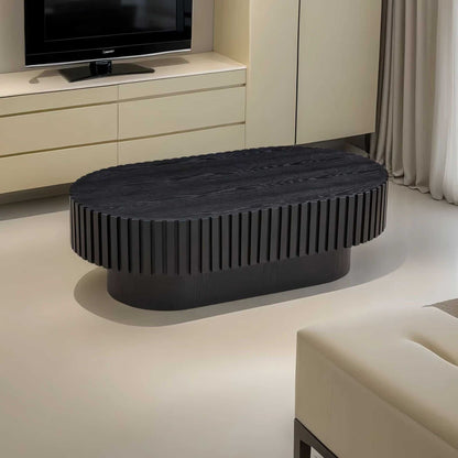 43.70 Inch Modern Handcraft Drum Coffee Table Oval Coffee Table for Living Room,Small Wooden Coffee Table with Sturdy Pedestal for Office - luxuryhomedecoridea.com