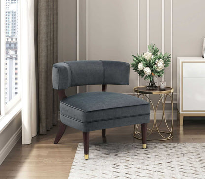 Elegant Style Accent Chair Dark Gray Velvet Upholstery Barrel-Back Solid Wood Luxury Living Room Furniture 1pc - luxuryhomedecoridea.com