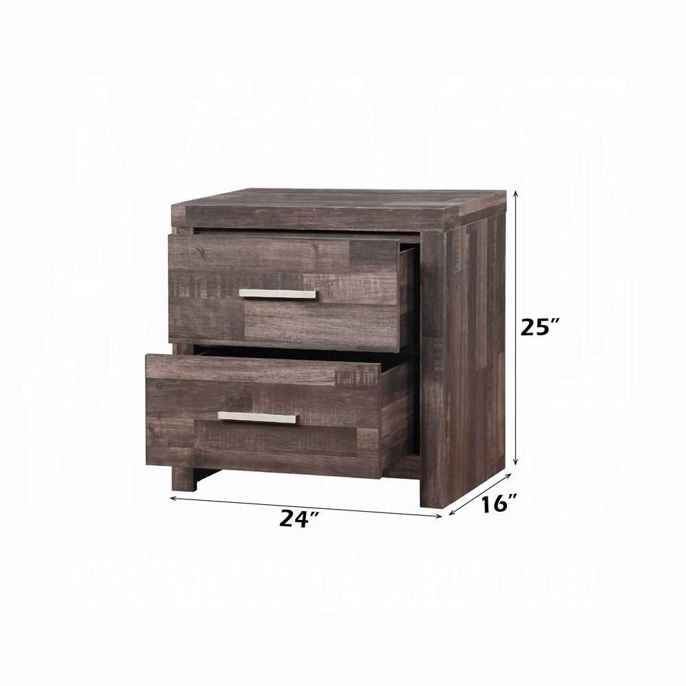 Contemporary Oak Finish Wooden Nightstand Two Drawers Storage Bedroom Furniture 1pc Beside Table Plank Pattern - luxuryhomedecoridea.com