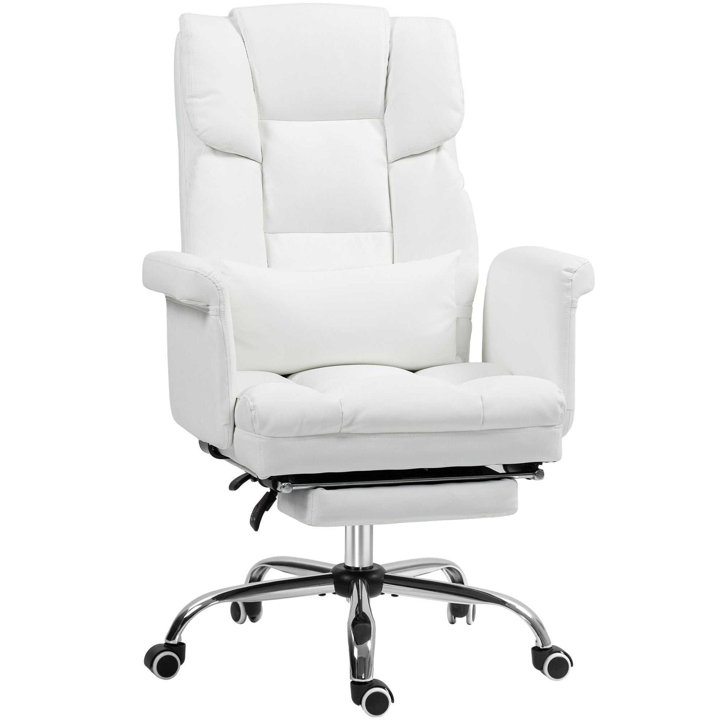 Executive Office Chair with Footrest and Lumbar Support, PU Leather Reclining Office Desk Chair, Ergonomic and Swivel, White - luxuryhomedecoridea.com
