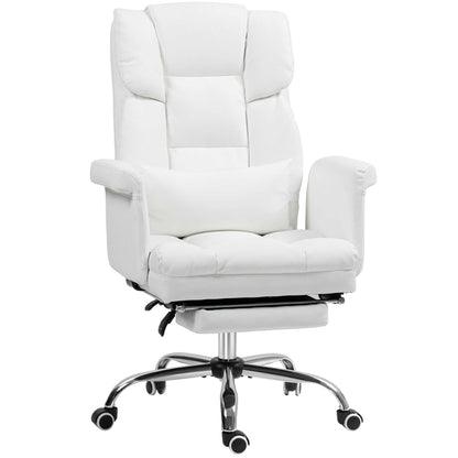 Executive Office Chair with Footrest and Lumbar Support, PU Leather Reclining Office Desk Chair, Ergonomic and Swivel, White - luxuryhomedecoridea.com