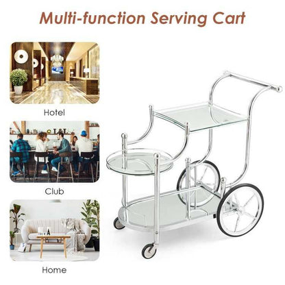 Kitchen Rolling Bar Cart with Tempered Glass Suitable for Restaurant and Hotel - luxuryhomedecoridea.com