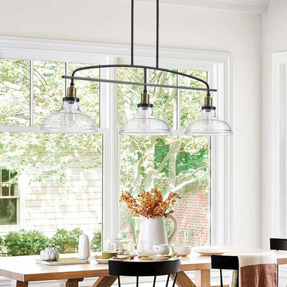 45" Industrial 3-Light Pendant Chandelier with Clear Glass Shades, Black Metal Frame, Adjustable Height, Modern Farmhouse Lighting for Kitchen Island, Dining Room, or Living Room (Bulb Not Included) - luxuryhomedecoridea.com