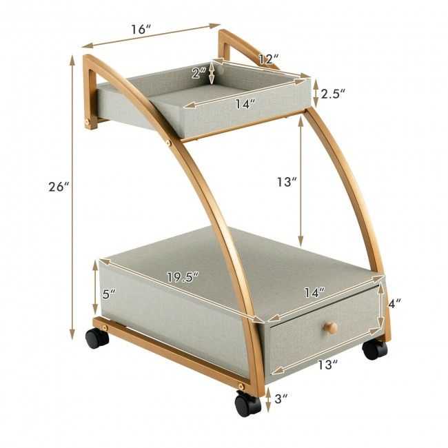 Modern C-shaped Frame Tray With Storage Drawer Nightstand End Table - luxuryhomedecoridea.com