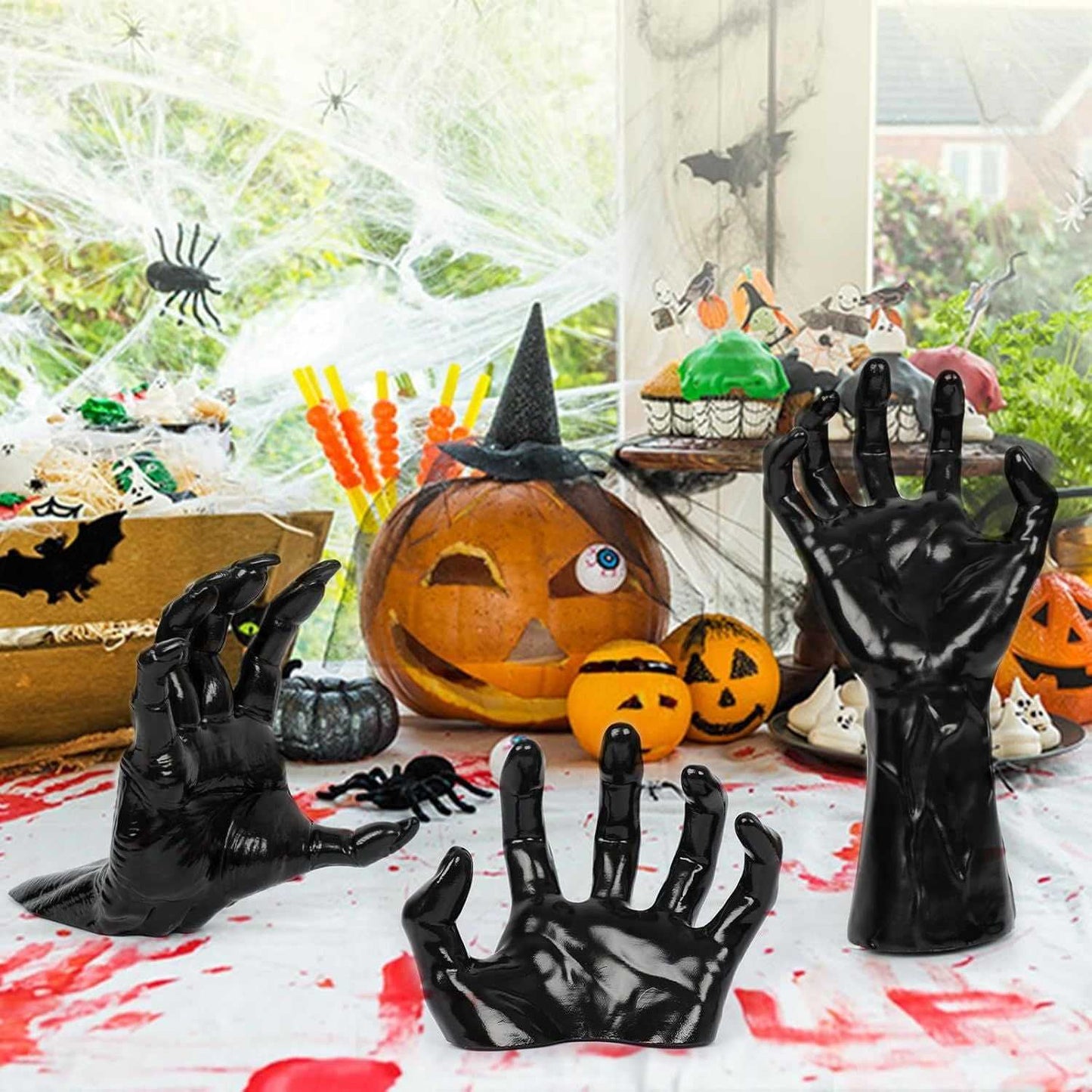 Halloween Decorations, Pack of 3 Wall Mounted Creepy Reaching Hands with Lighted Candles, Life-Sized Horror Hands for Gothic Wall Decorations, Scary Halloween Decorations Indoor - luxuryhomedecoridea.com