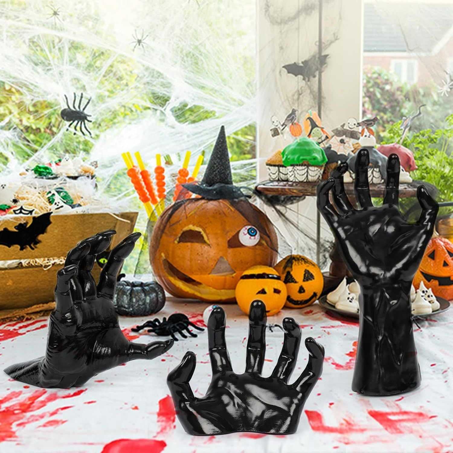 Halloween Decorations, Pack of 3 Wall Mounted Creepy Reaching Hands with Lighted Candles, Life-Sized Horror Hands for Gothic Wall Decorations, Scary Halloween Decorations Indoor - luxuryhomedecoridea.com
