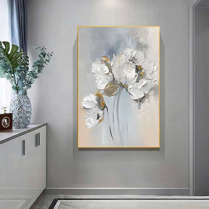 Handmade Oil Painting Fancy Wall Art Personalized Gifts Abstract White Floral Painting On canvas Large Flower Oil Painting Minimalist Modern Living Room Painting - luxuryhomedecoridea.com