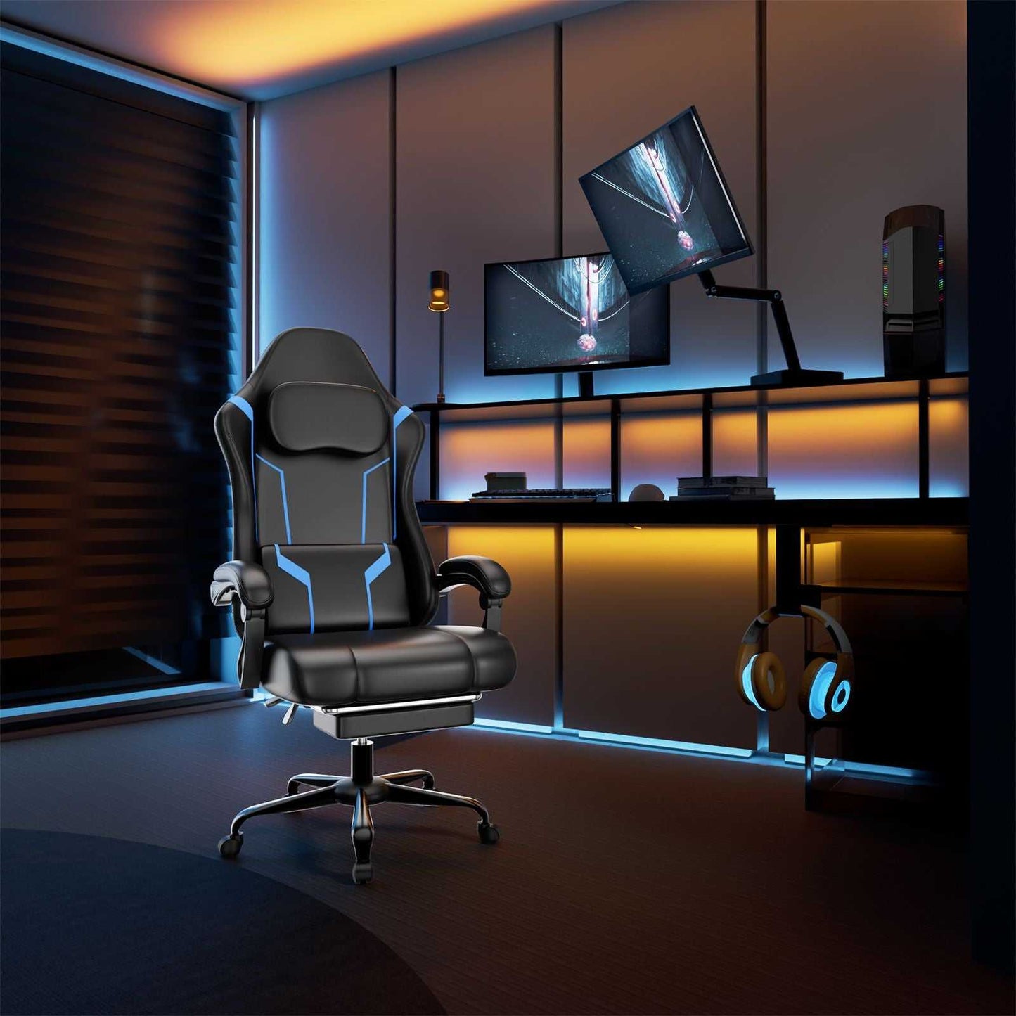 Ergonomic Gaming Chair, Electronic Gaming Chair With Pocket Spring Pad And Footrest, Height Adjustable Computer Chair - luxuryhomedecoridea.com