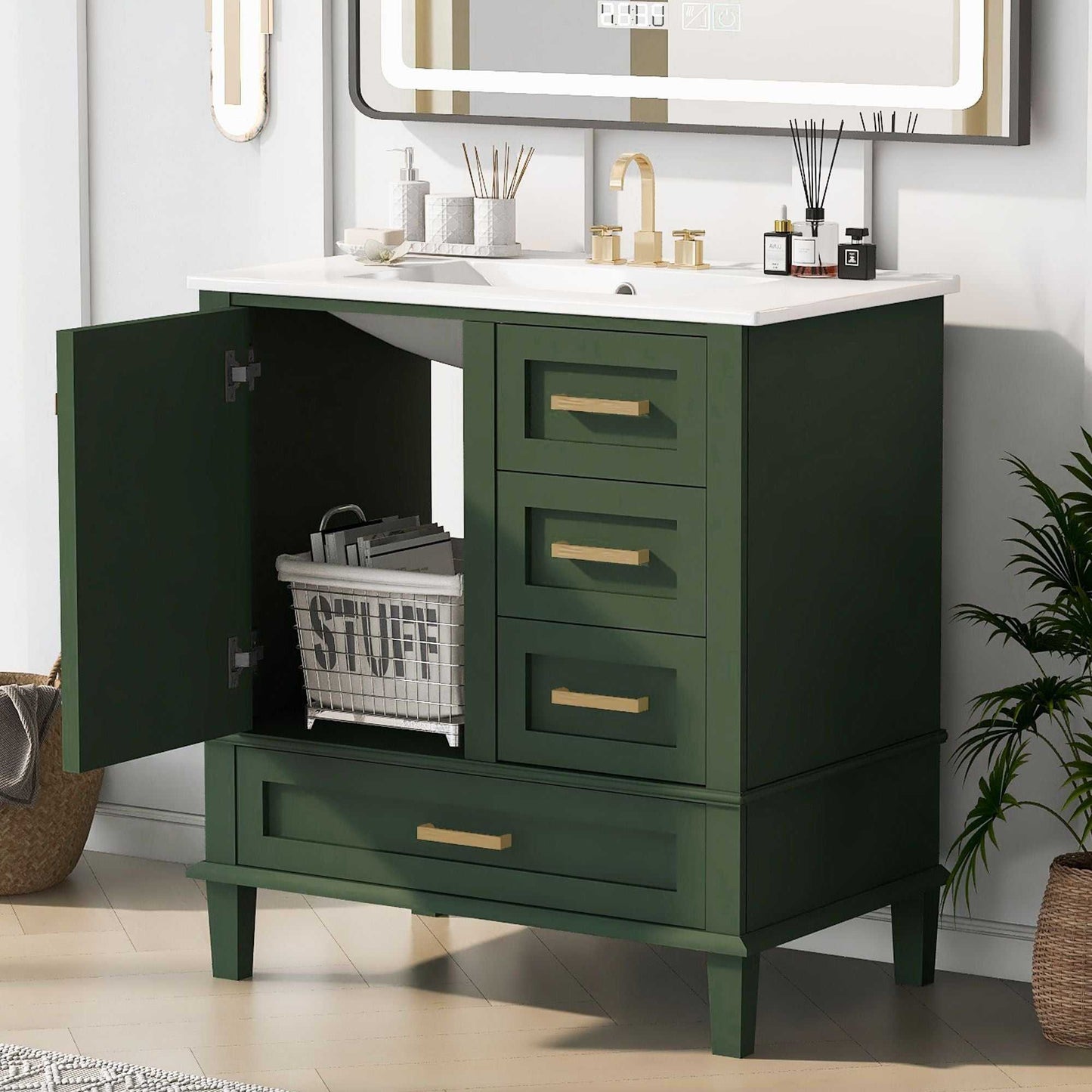 30" Bathroom Vanity , Modern Bathroom Cabinet with Sink Combo Set, Bathroom Storage Cabinet with a Soft Closing Door and 3 Drawers, Solid Wood Frame - luxuryhomedecoridea.com