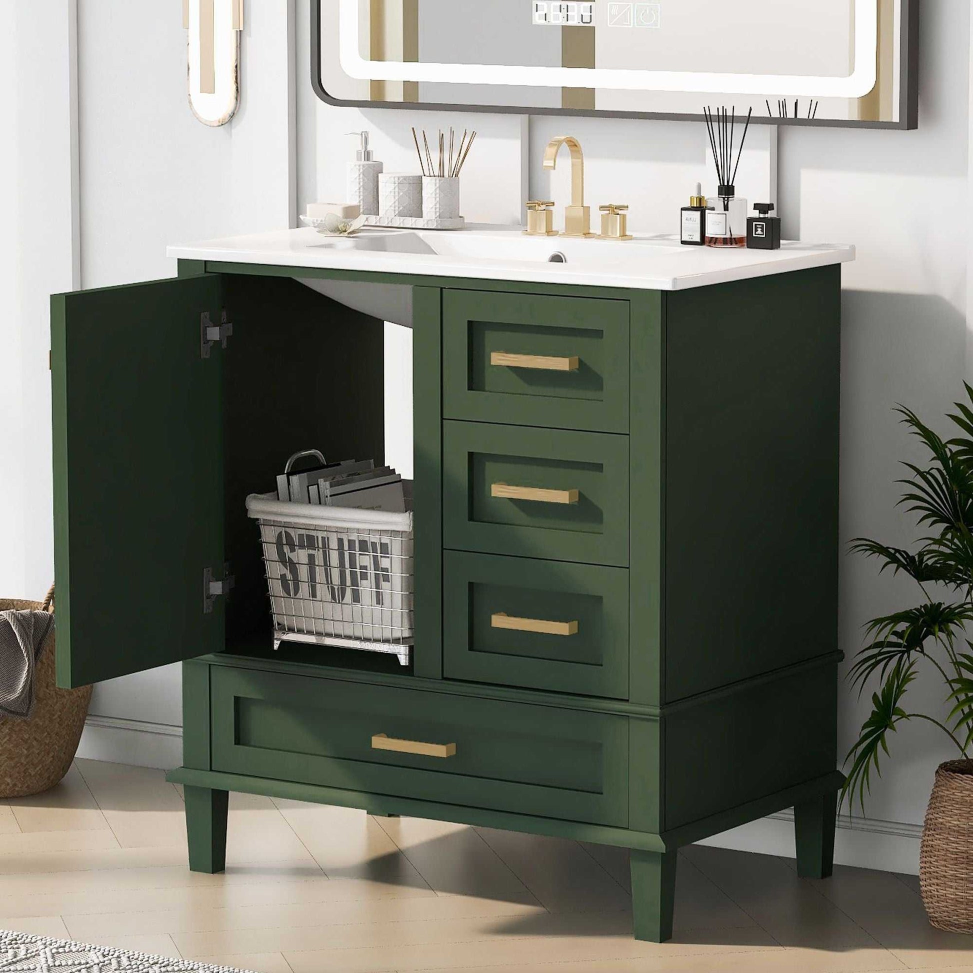 30" Bathroom Vanity , Modern Bathroom Cabinet with Sink Combo Set, Bathroom Storage Cabinet with a Soft Closing Door and 3 Drawers, Solid Wood Frame - luxuryhomedecoridea.com