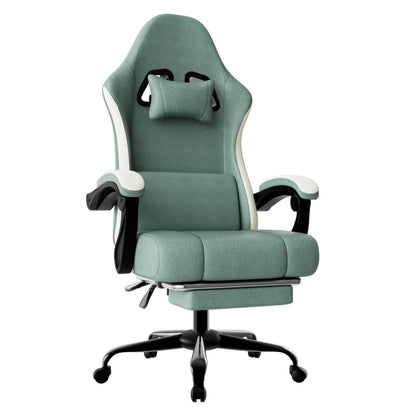Ergonomic Gaming Chair with Pocketed Spring Cushion, Breathable Fabric Computer Chair with Footrest, Adjustable Lumbar Support Video Game Chair for Adults (Fabric) - luxuryhomedecoridea.com