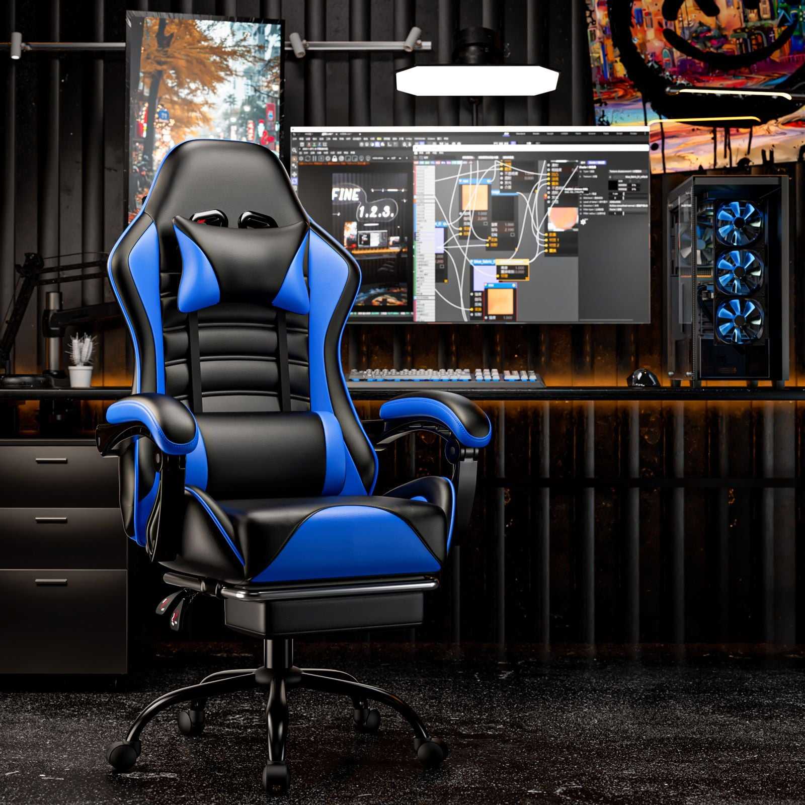 Ergonomic Gaming Chair for Adults, Comfortable Computer Chair for Heavy People, Adjustable Height Office Desk Chair with Wheels, Breathable Leather Video Game Chairs - luxuryhomedecoridea.com