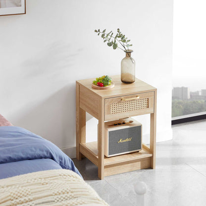 15.75" Rattan End table with drawer, Modern nightstand, side table for living room, bedroom - luxuryhomedecoridea.com