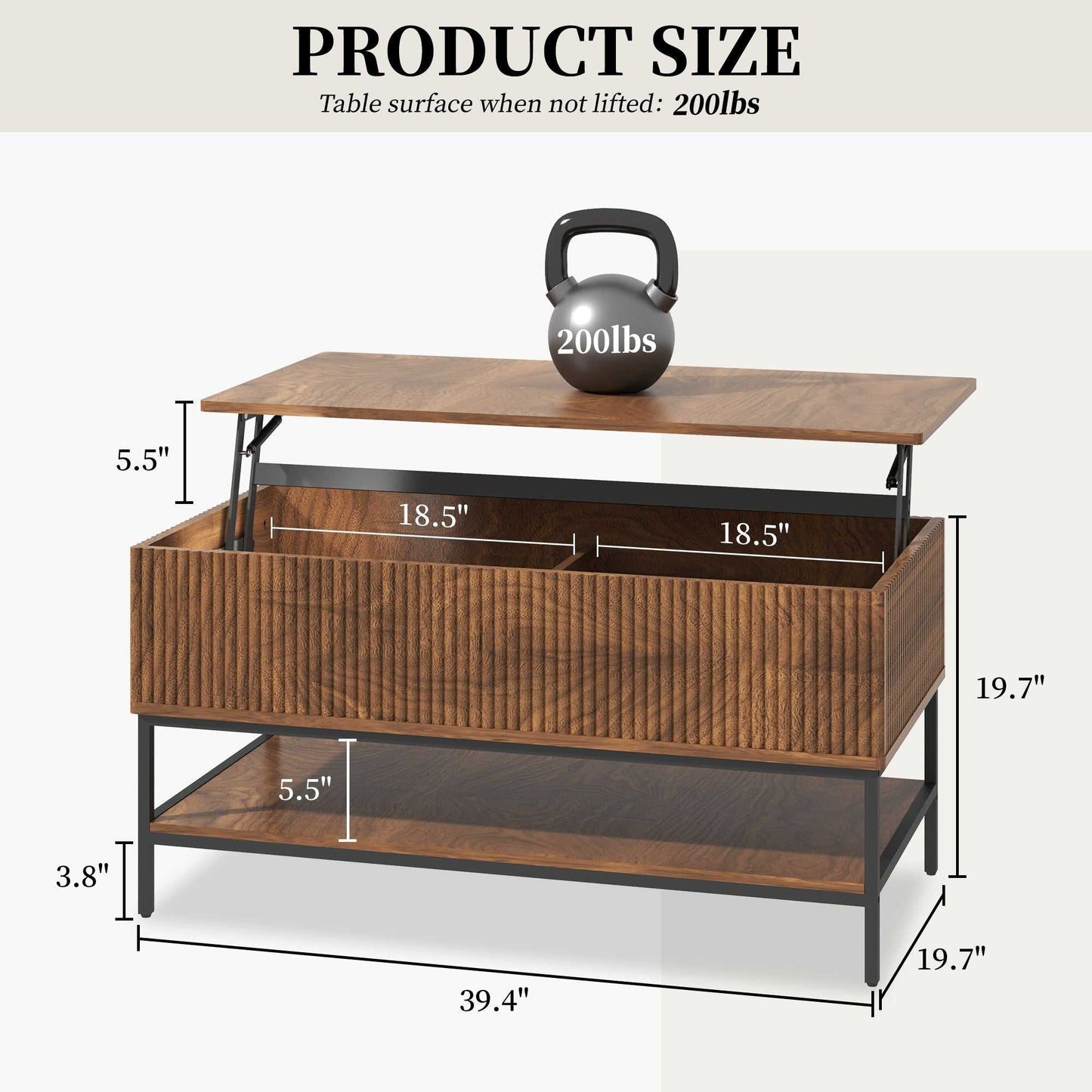 Lift Top Coffee Table 39.4 Inch Rectangle, Farmhouse Style with Hidden Storage & Lower Shelf, Sturdy Steel Legs, Easy Assembly for Living Room, Rustic Brown - luxuryhomedecoridea.com