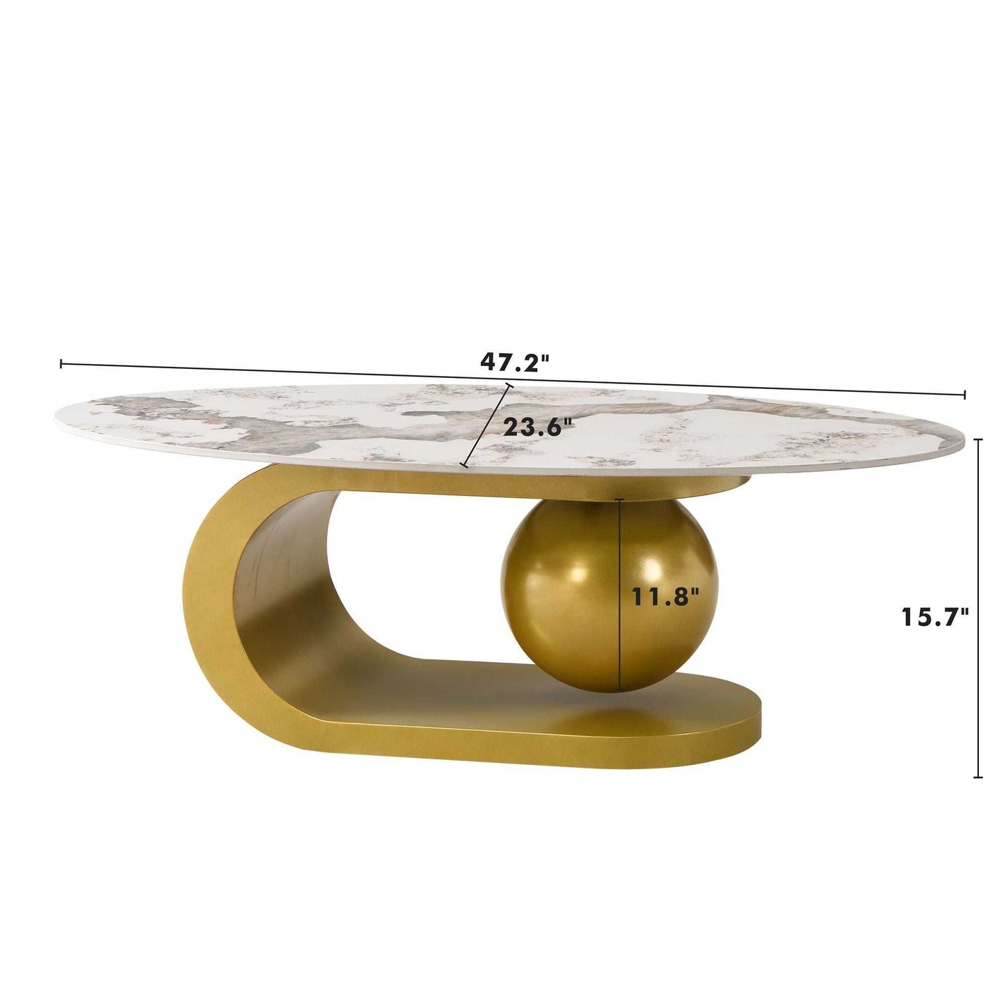 Modern Oval Coffee Table for Living Room, Marble Pattern Sintered Stone Coffee Tabletop with Gold Stainless Steel Base in 47.2" - luxuryhomedecoridea.com