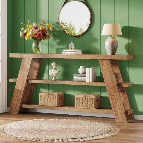 70.9" Extra Long Console Table with Storage, 3-Tier Narrow Wooden Sofa Table Behind The Couch - luxuryhomedecoridea.com