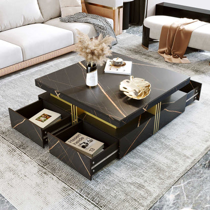 Modern Black Square Storage Coffee Table With 4 Drawers - luxuryhomedecoridea.com