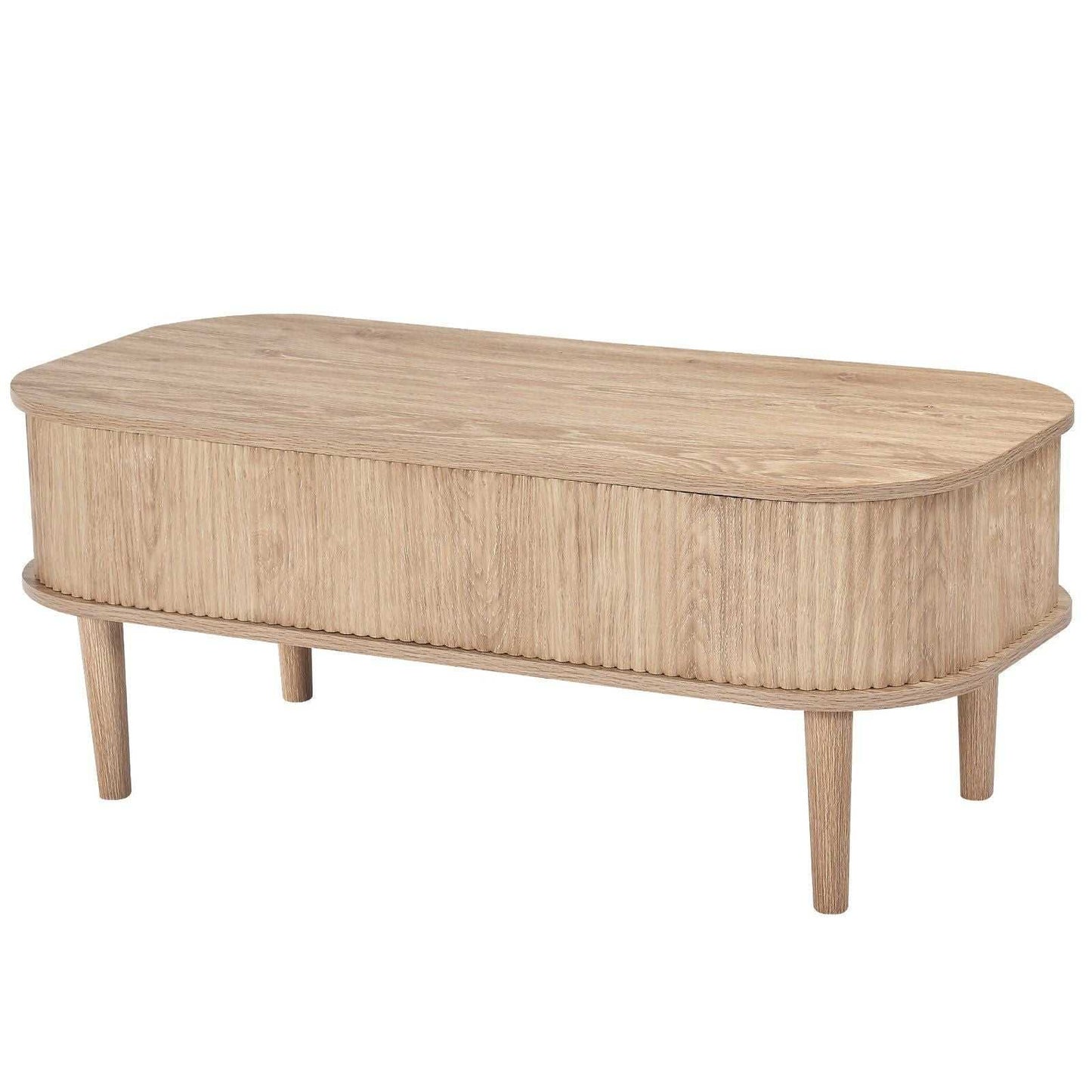 39.4 in Lift Top Coffee Table, Fluted Oval Coffee Table with 3 Hidden Compartment, Mid Century Wooden Oval Center Desk with Storage, Lift Up Tabletop for Home & Office, Easy Assembly, Burlywood - luxuryhomedecoridea.com