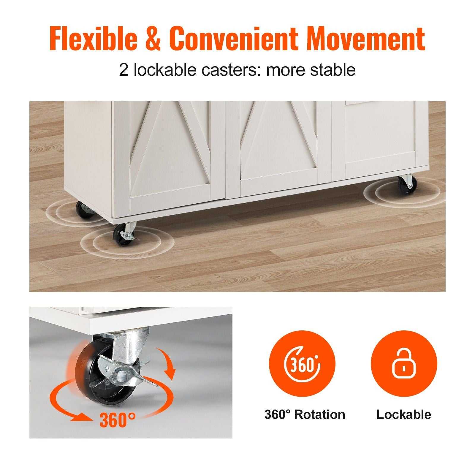 VEVOR Kitchen Island Cart with Solid Wood Top, 45.3" Width Mobile Carts with Storage Cabinet, Rolling Kitchen Table with Spice Rack, Towel Rack, Drop Leaf and Drawer, Portable Islands on Wheels, White - luxuryhomedecoridea.com