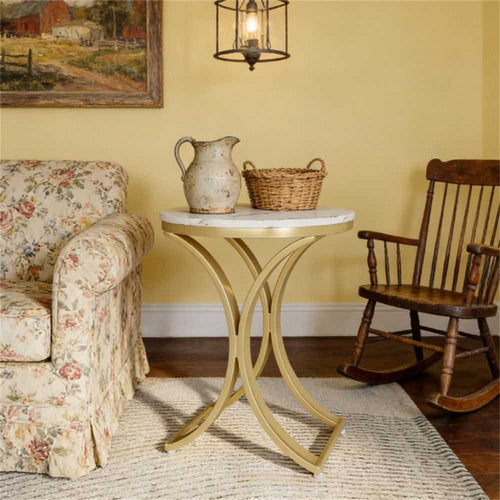 Round Faux Marble End Table - Gold C-Shaped Side Table for Living Room & Bedroom - luxuryhomedecoridea.com
