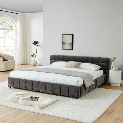 King Size Upholstered Bed ,comfortable upholstered bed frame, Chenille fabric, with headboard and solid bed frame. With drawer for storage.-Dark Gray(88.5''*85.5''*31'') - luxuryhomedecoridea.com