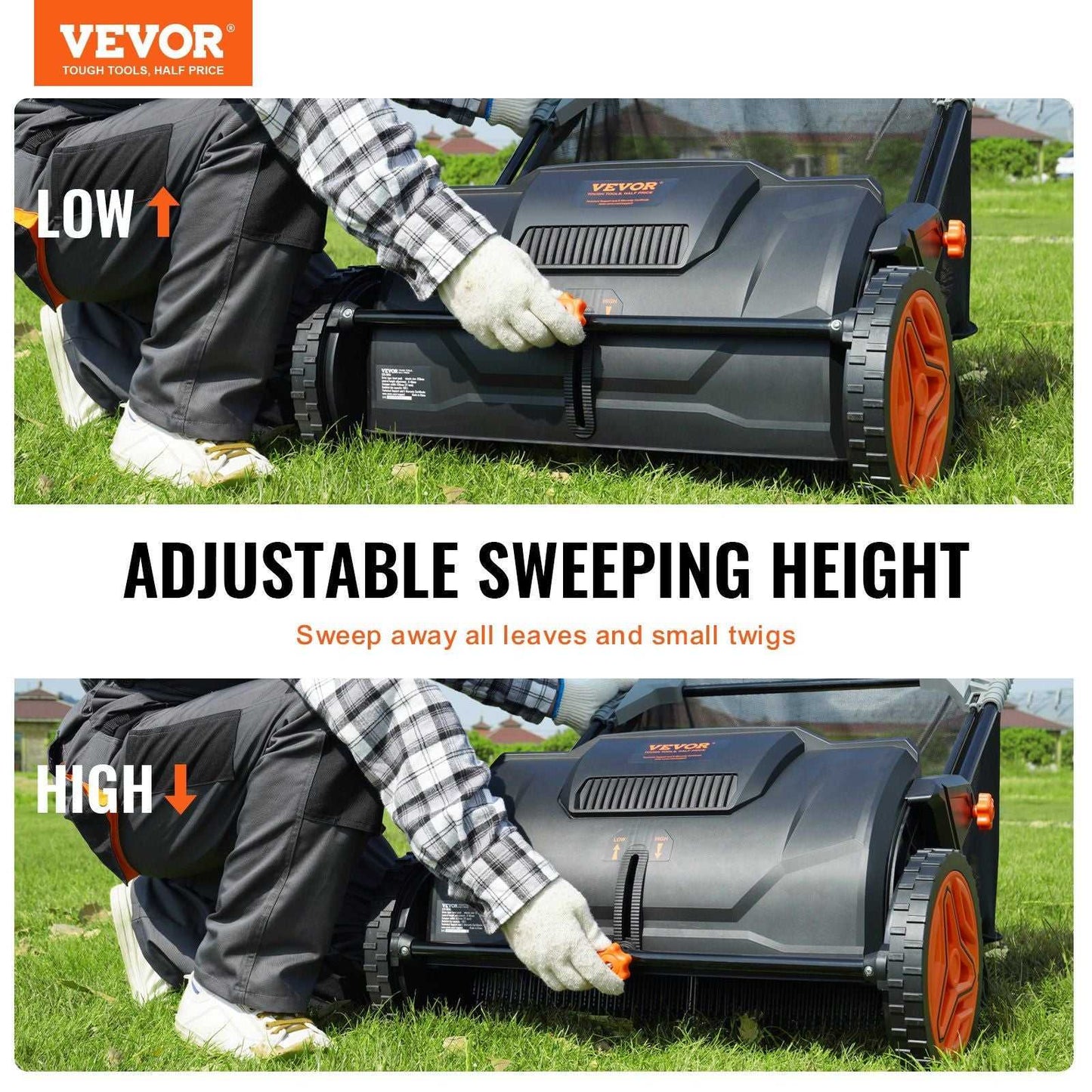 VEVOR Push Lawn Sweeper, 21inch Leaf & Grass Collector, Strong Plastic Wheels & Heavy Duty Thickened Steel Durable to Use with Large Capacity 3.5 cu. ft. Mesh Collection Hopper Bag, 2 Spinning Brushes - luxuryhomedecoridea.com