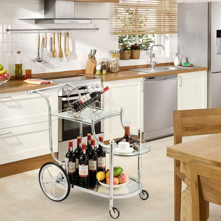 Kitchen Rolling Bar Cart with Tempered Glass Suitable for Restaurant and Hotel - luxuryhomedecoridea.com