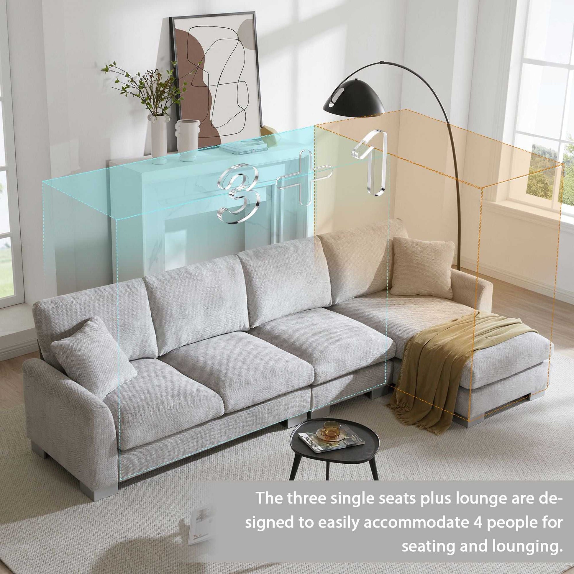 Modern Oversized Sectional Sofa,L-shaped Luxury Couch Set with 2 Free pillows,5-seat Chenille Indoor Furniture with Chaise for Living Room,Apartment,Office,2 Colors - luxuryhomedecoridea.com
