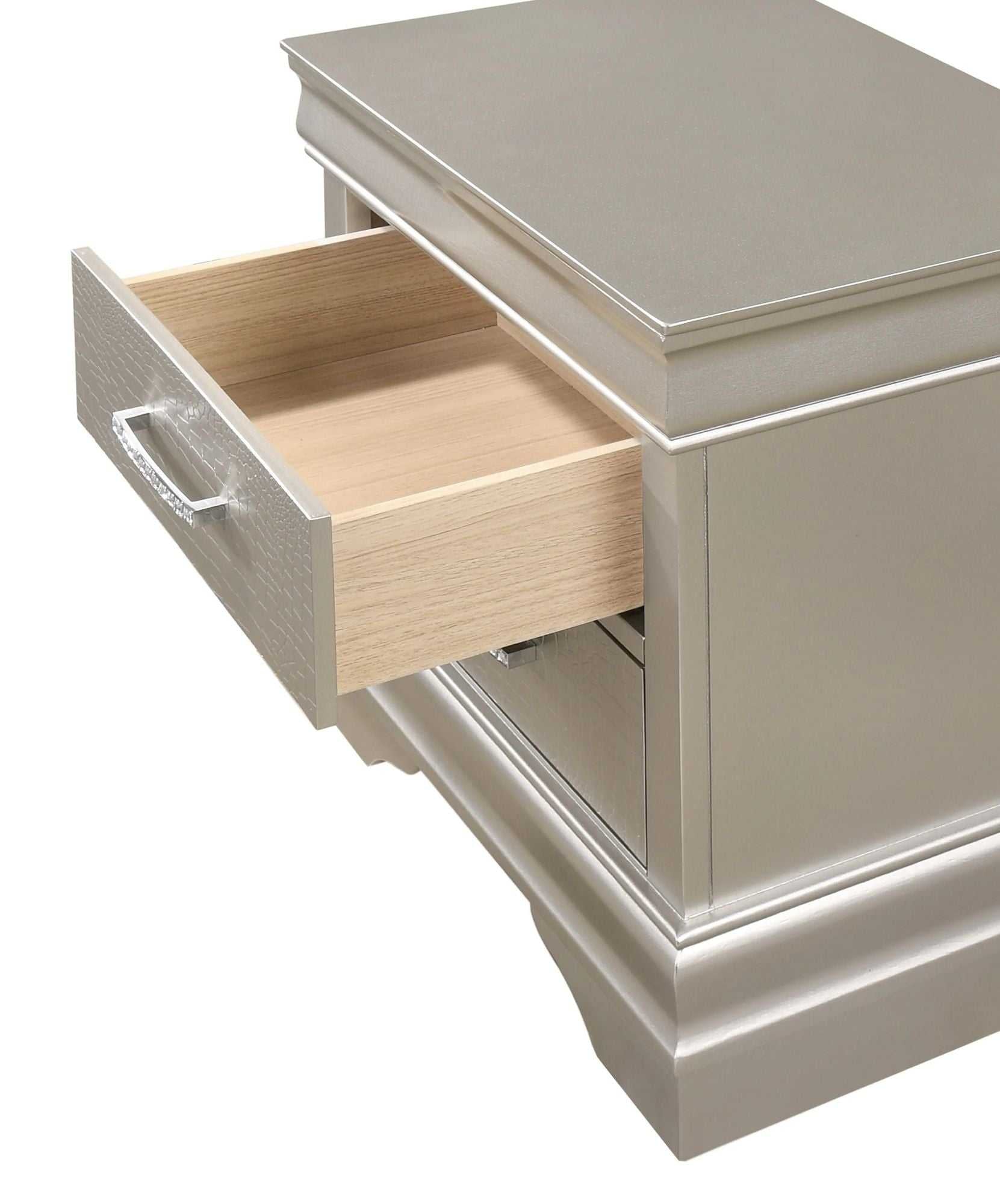1pc Modern Glam Style Two Drawers Nightstand Champagne Finish Solid Wood Crystal-Like Diamond Tufted Crocodile Texture Bedroom Furniture - luxuryhomedecoridea.com