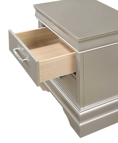 1pc Modern Glam Style Two Drawers Nightstand Champagne Finish Solid Wood Crystal-Like Diamond Tufted Crocodile Texture Bedroom Furniture - luxuryhomedecoridea.com